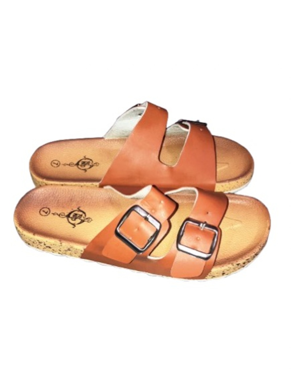 Women's Orange Slide Sandals with Textured Cork Sole size 7